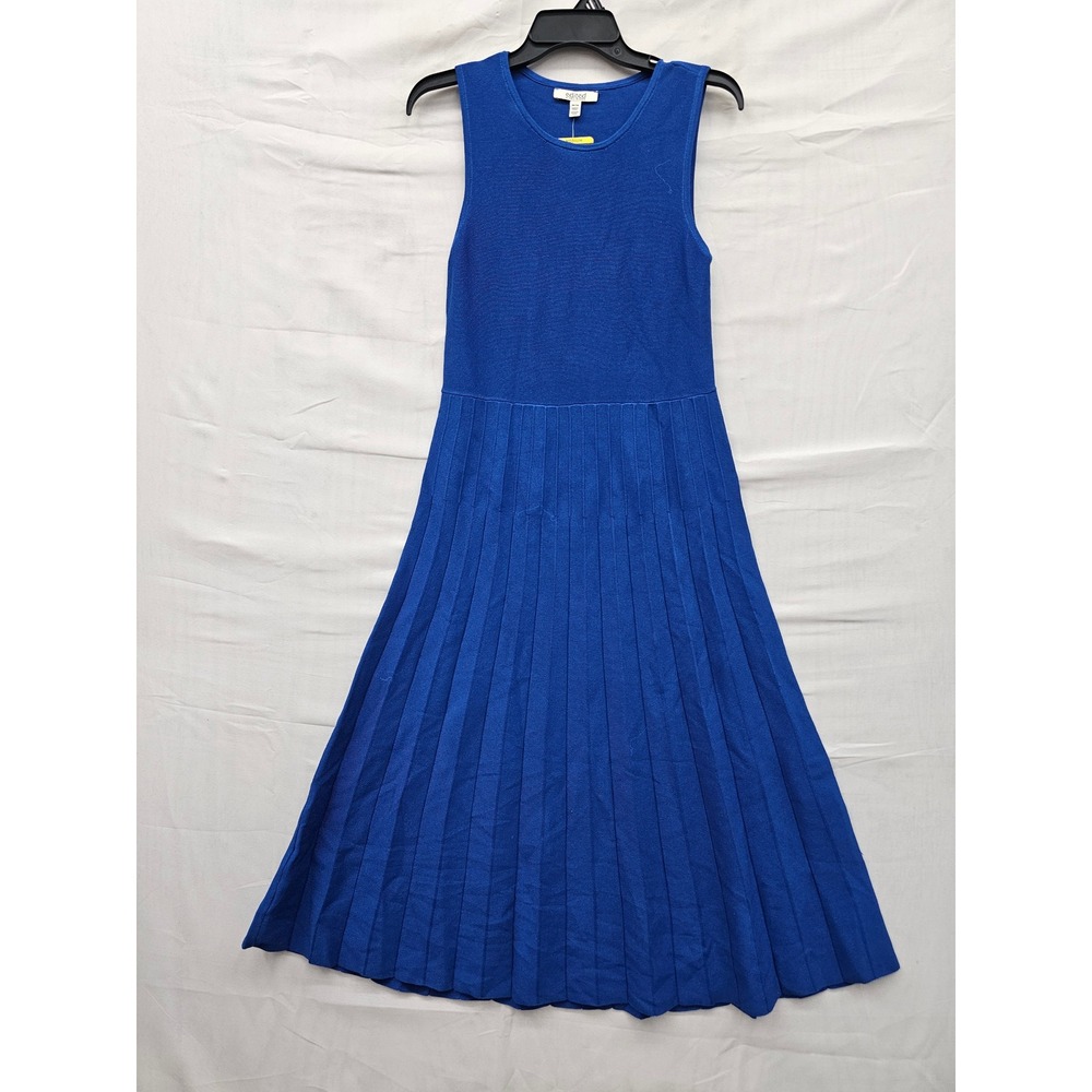 Edited by Remi Bader Womens Pleated Midi Dress Blue Viscose Blend Casual Size M